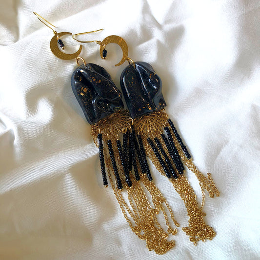 *New/Vault* Black & Gold Extra Long Fringes
