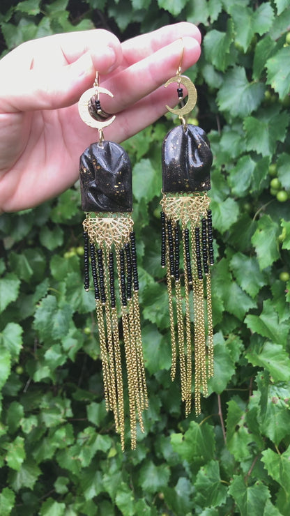 *New/Vault* Black & Gold Extra Long Fringes